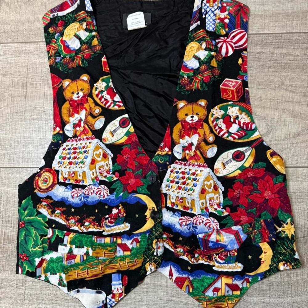 Vintage Christmas Teddy Bear‎ Vest | Made in USA Holiday Vest